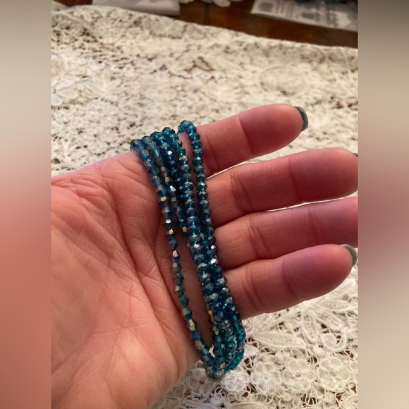 MAGNETIC CLASP Bracelet 5 Strands Dk TURQUOISE AB Austrian Crystals 7 1/… - Picture 11 of 14